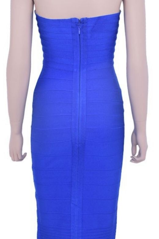 Woman wearing a figure flattering Aaliyah Bandage Midi Dress - Royal Blue BODYCON COLLECTION Pty Ltd