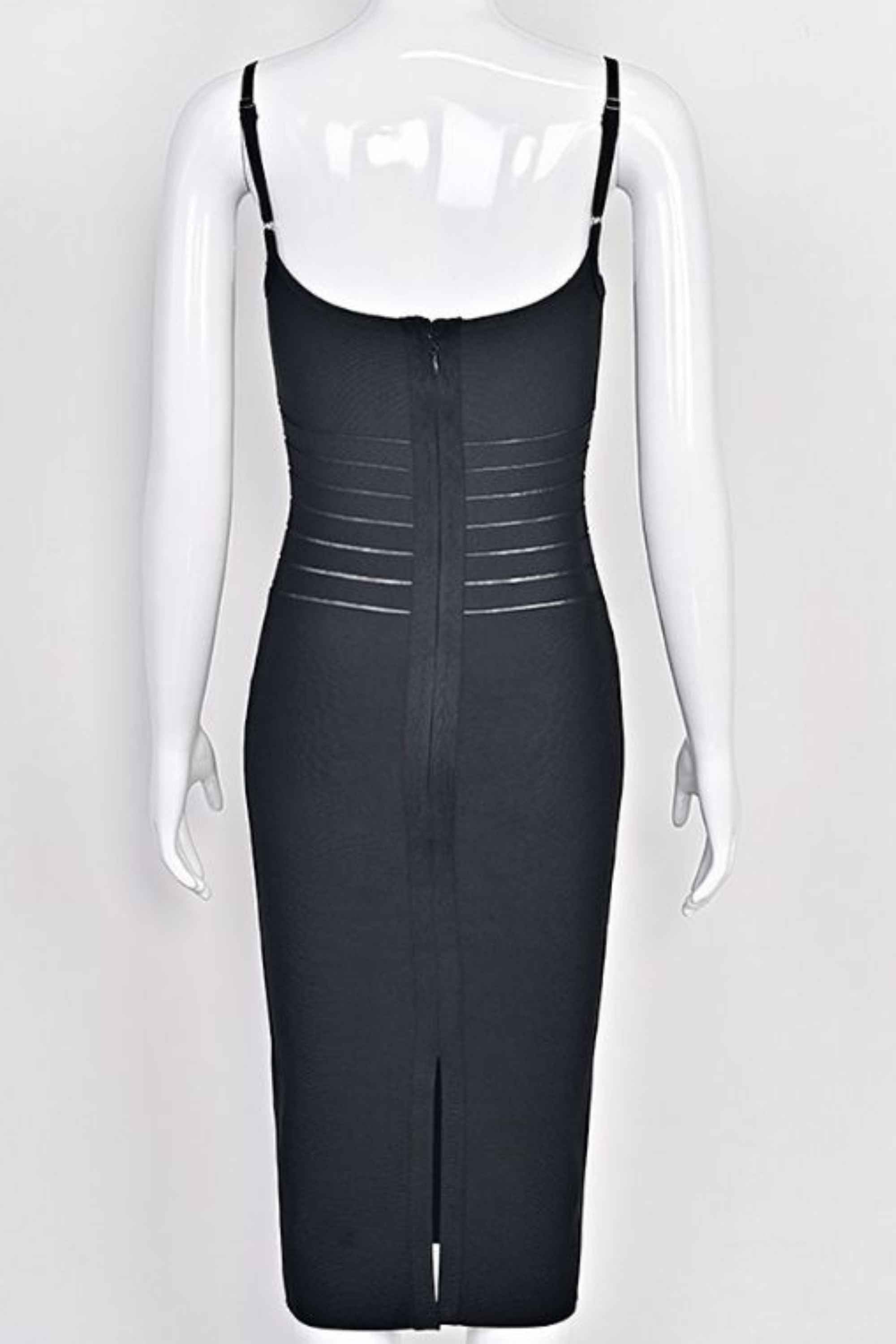Woman wearing a figure flattering Abigail Bodycon Midi Dress - Classic Black BODYCON COLLECTION Pty Ltd