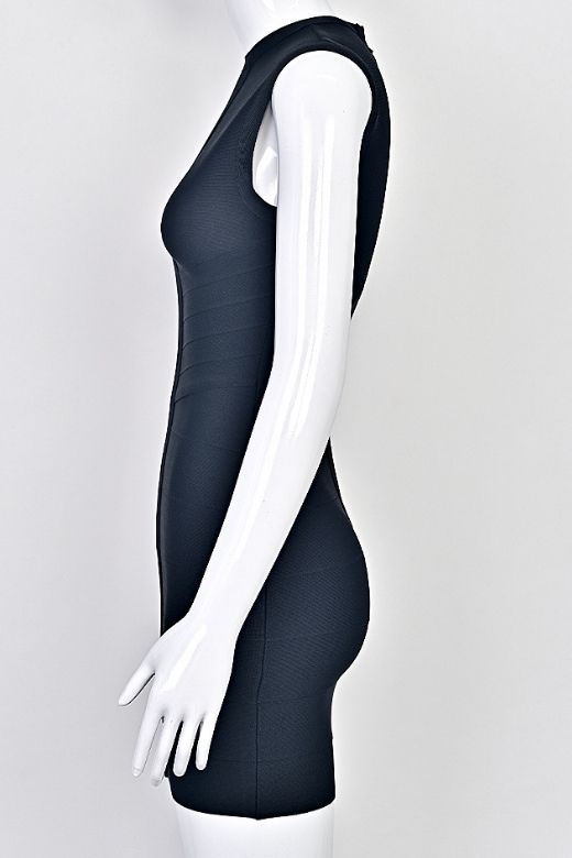 Woman wearing a figure flattering Alora Bandage Mini Dress - Classic Black BODYCON COLLECTION Pty Ltd