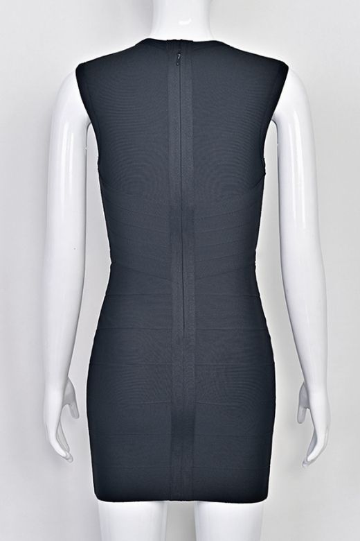 Woman wearing a figure flattering Alora Bandage Mini Dress - Classic Black BODYCON COLLECTION Pty Ltd