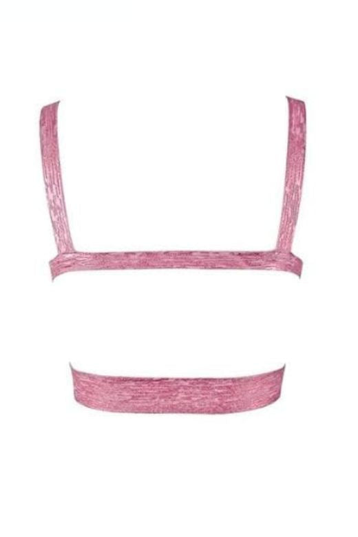 Woman wearing a figure flattering Ang Bandage Metallic Crop Top - Hot Pink BODYCON COLLECTION