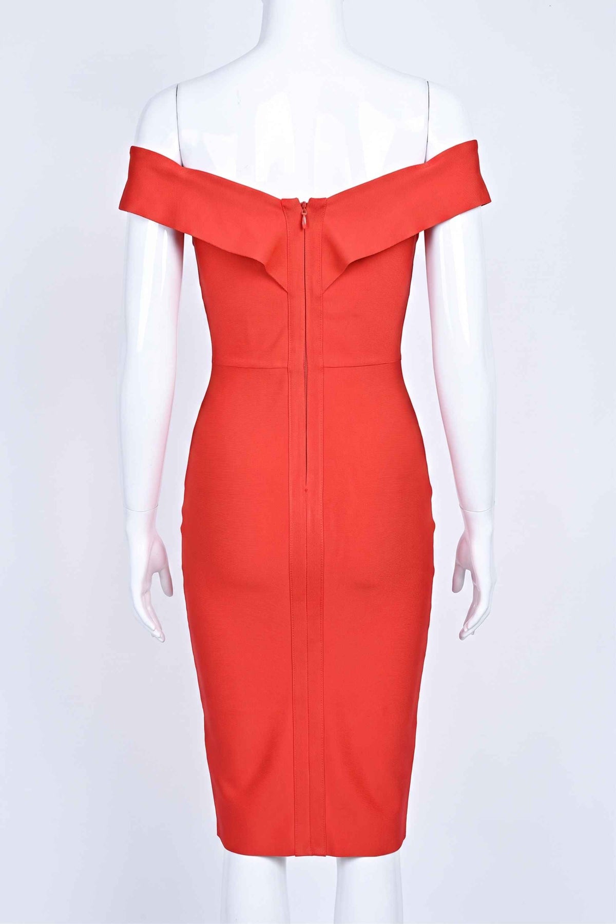 Woman wearing a figure flattering Ash Bandage Dress - Lipstick Red Bodycon Collection