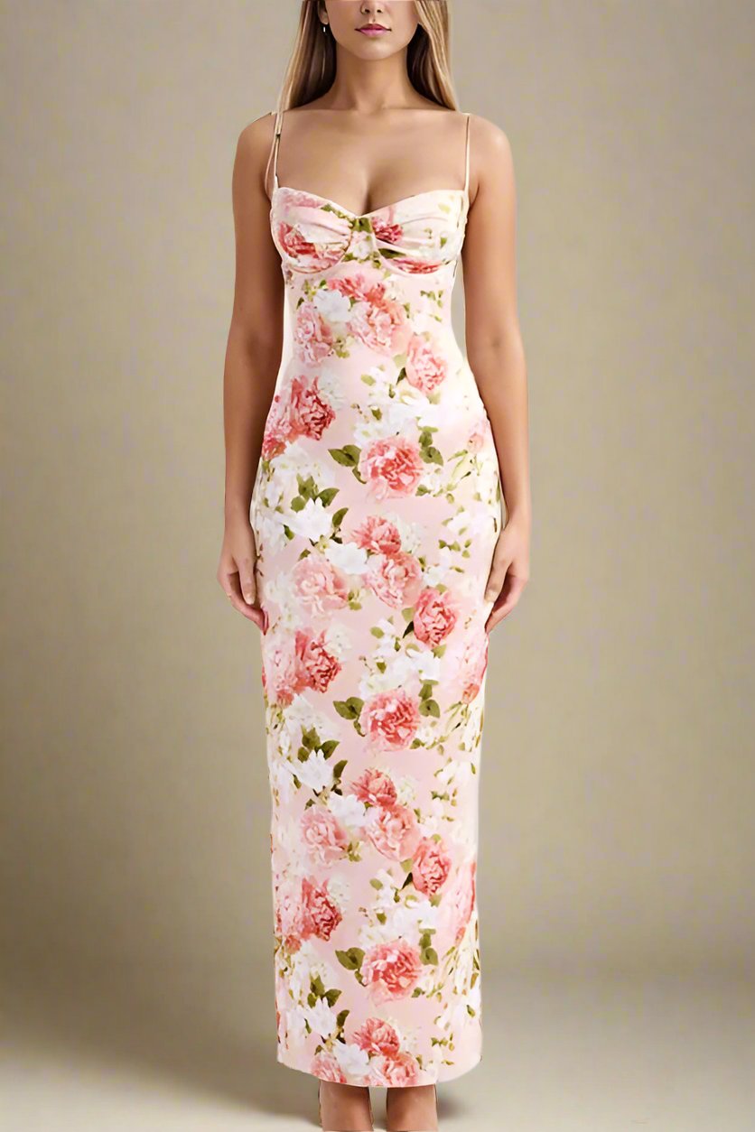 Woman wearing a figure flattering Astrid Bodycon Maxi Dress - Dusty Pink BODYCON COLLECTION