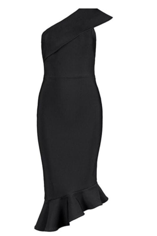 Woman wearing a figure flattering Avery Bandage Dress - Classic Black BODYCON COLLECTION