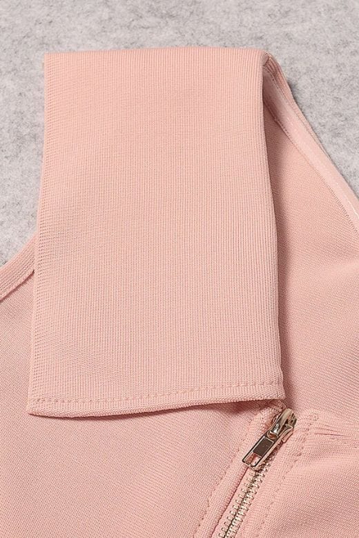 Woman wearing a figure flattering Avery Bandage Dress - Dusty Pink BODYCON COLLECTION