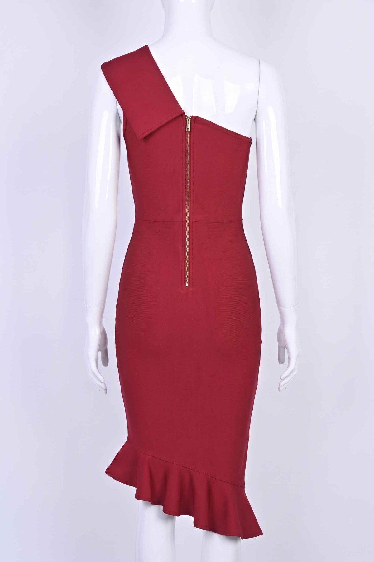 Woman wearing a figure flattering Avery Bandage Dress - Red Wine BODYCON COLLECTION