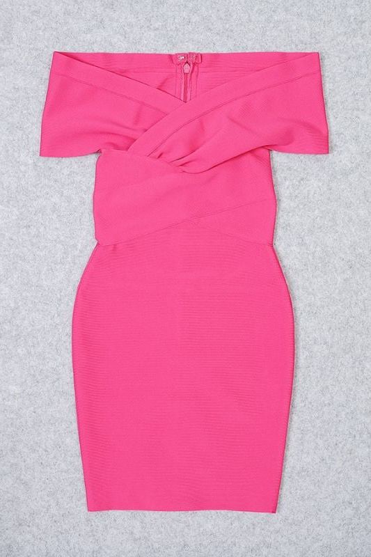 Woman wearing a figure flattering Bea Bandage Dress - Hot Pink Bodycon Collection