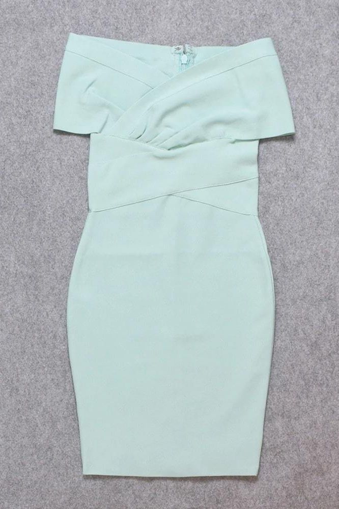 Woman wearing a figure flattering Bea Bandage Dress - Mint Green Bodycon Collection