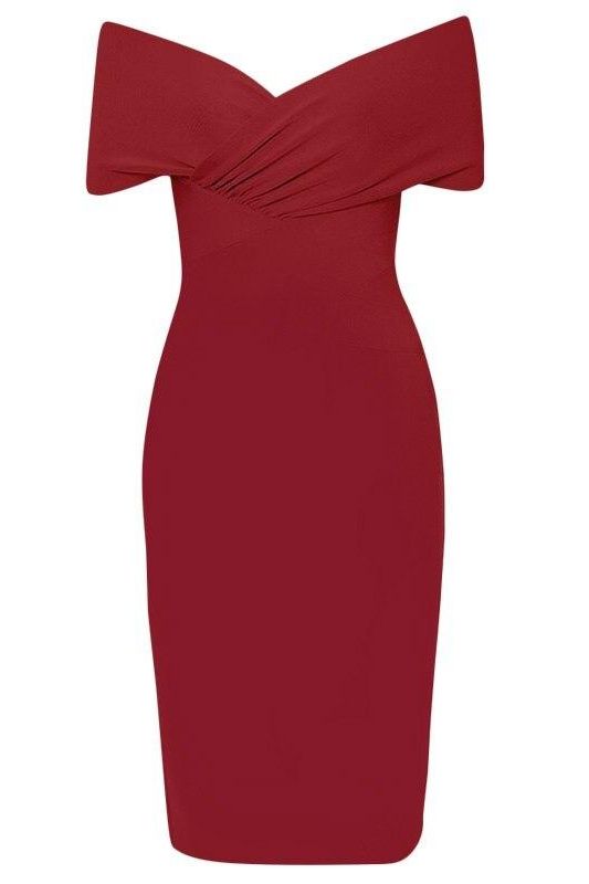 Woman wearing a figure flattering Bea Bandage Dress - Red Wine Bodycon Collection
