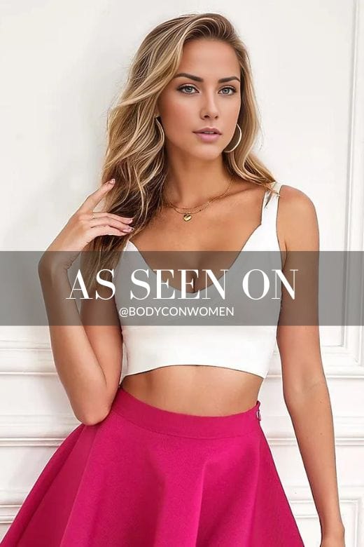 Woman wearing a figure flattering Bee Bandage Crop Top - Pearl White BODYCON COLLECTION