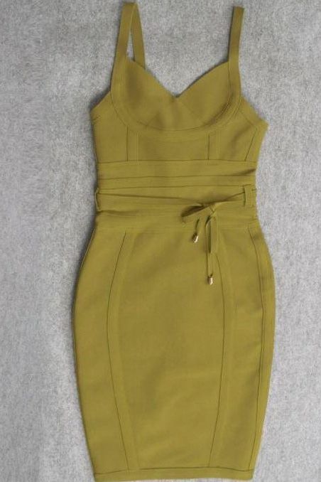 Woman wearing a figure flattering Bek Bandage Dress - Olive Green Bodycon Collection
