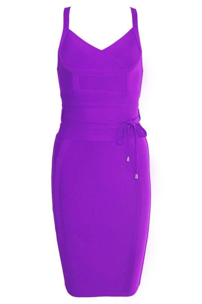 Woman wearing a figure flattering Bek Bandage Dress - Plum Purple Bodycon Collection