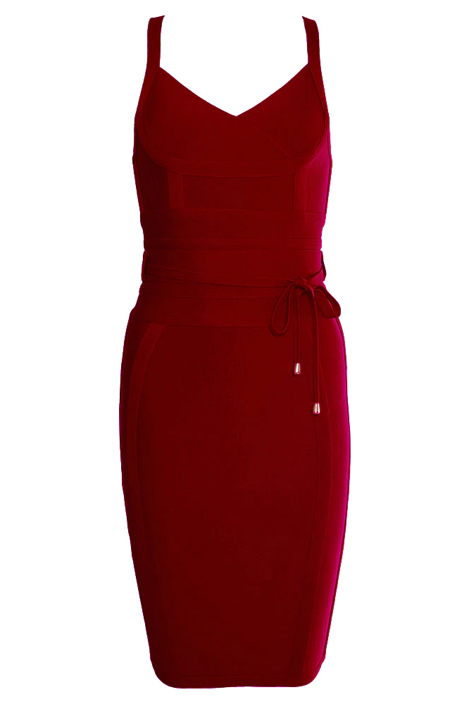 Woman wearing a figure flattering Bek Bandage Dress - Red Wine Bodycon Collection