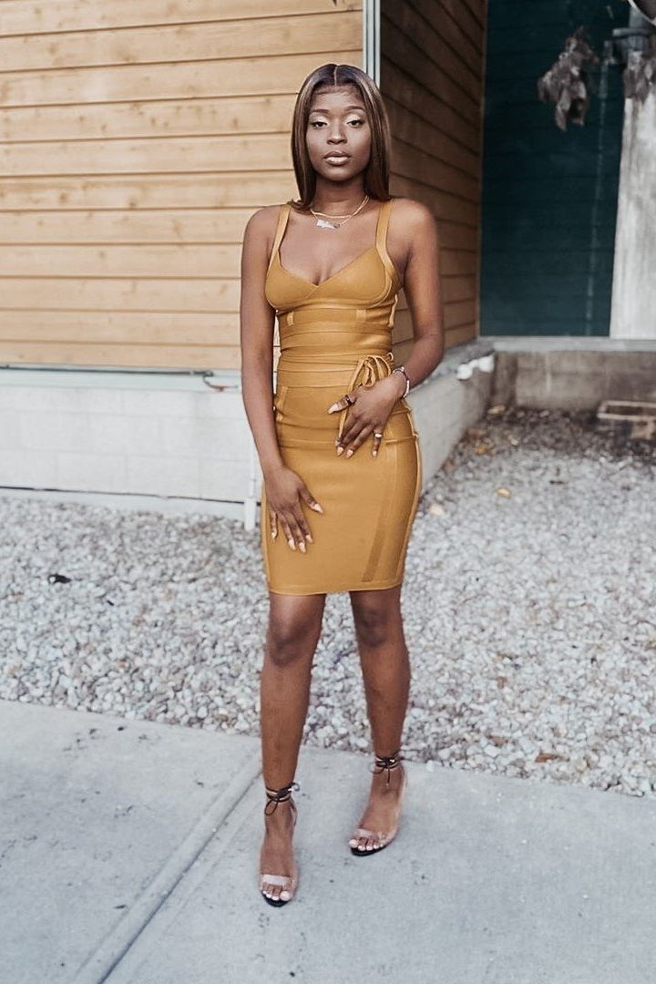 Woman wearing a figure flattering Bek Bandage Dress - Royal Blue Bodycon Collection