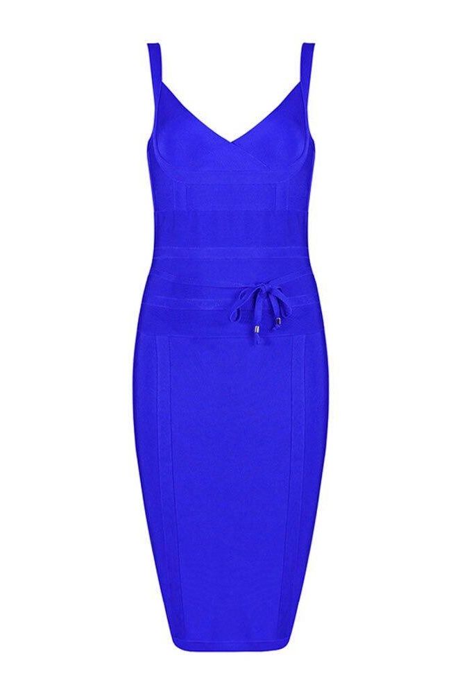 Woman wearing a figure flattering Bek Bandage Dress - Royal Blue Bodycon Collection