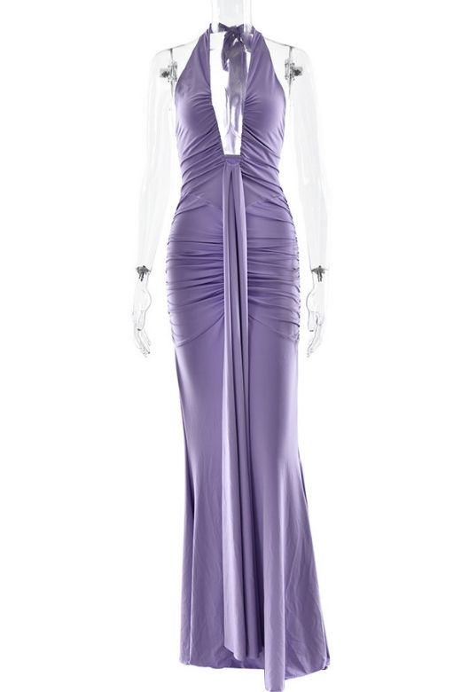Woman wearing a figure flattering Bella Bodycon Wrap Maxi Dress - Violet BODYCON COLLECTION Pty Ltd