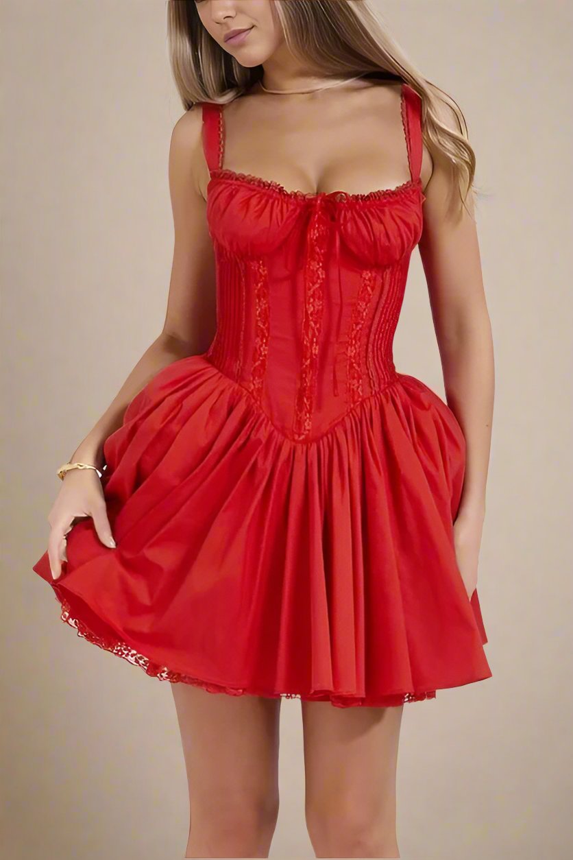 Woman wearing a figure flattering Belle Bodycon Mini Dress - Lipstick Red BODYCON COLLECTION