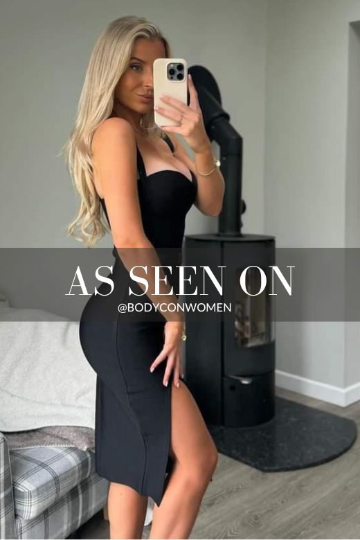 Woman wearing a figure flattering Beth Bandage Corset Dress - Classic Black BODYCON COLLECTION