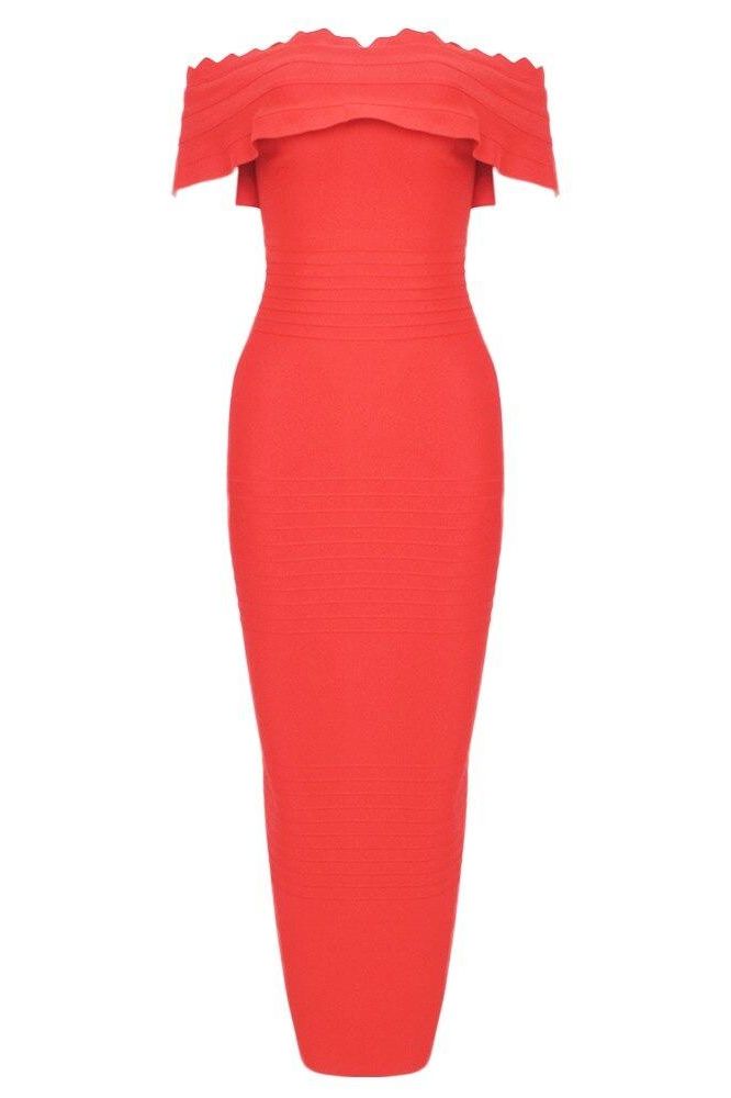 Woman wearing a figure flattering Billie Bandage Midi Dress - Lipstick Red Bodycon Collection