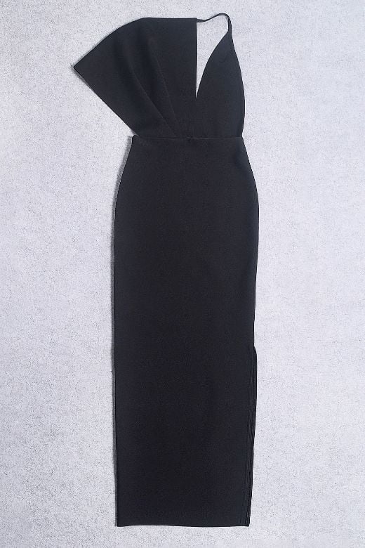 Woman wearing a figure flattering Blake Bandage Maxi Dress - Classic Black BODYCON COLLECTION
