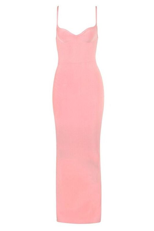 Woman wearing a figure flattering Blanche Bandage Maxi Dress - Dusty Pink BODYCON COLLECTION