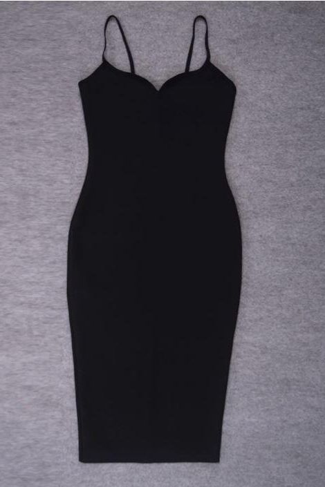 Woman wearing a figure flattering Blanche Bandage Midi Dress - Classic Black BODYCON COLLECTION