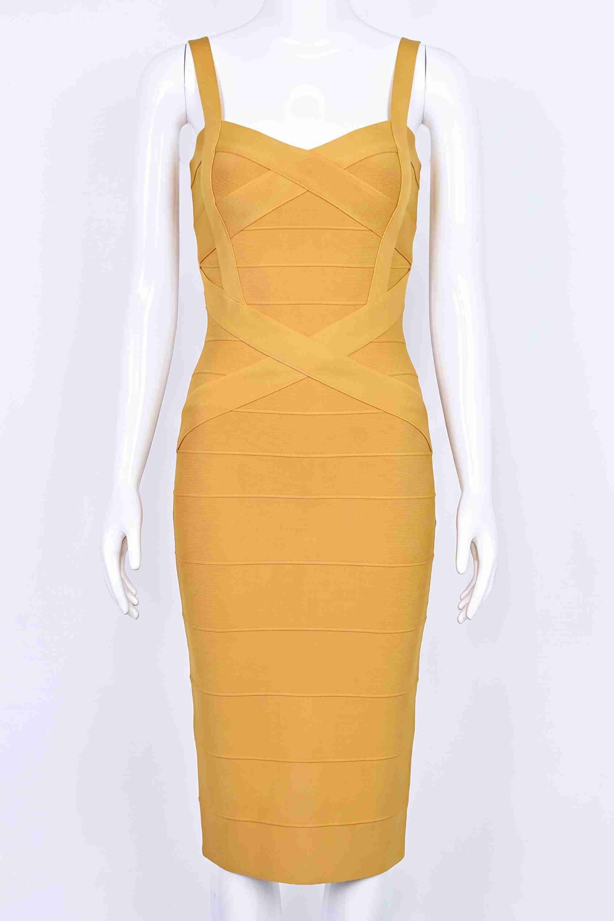 Bodycon Collection Heidi Bandage Midi Dress - Mustard Yellow Womens Dresses and Apparel Online