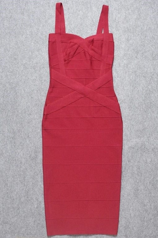 Bodycon Collection Heidi Bandage Midi Dress - Red Wine Womens Dresses and Apparel Online
