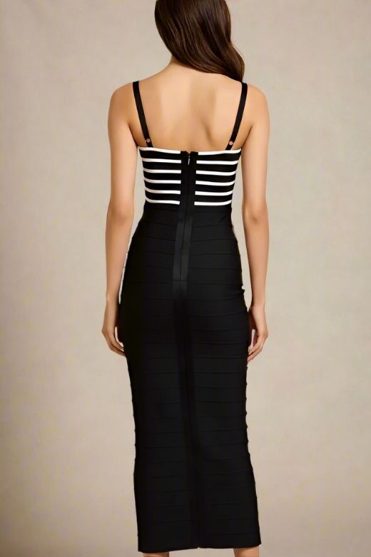Woman wearing a figure flattering Carter Bandage Maxi Dress - Classic Black BODYCON COLLECTION Pty Ltd