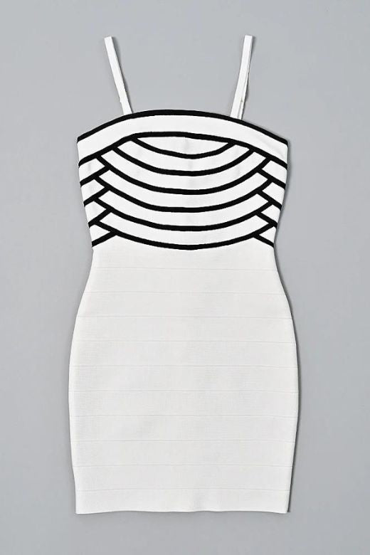 Woman wearing a figure flattering Carter Bandage Mini Dress - Pearl White BODYCON COLLECTION