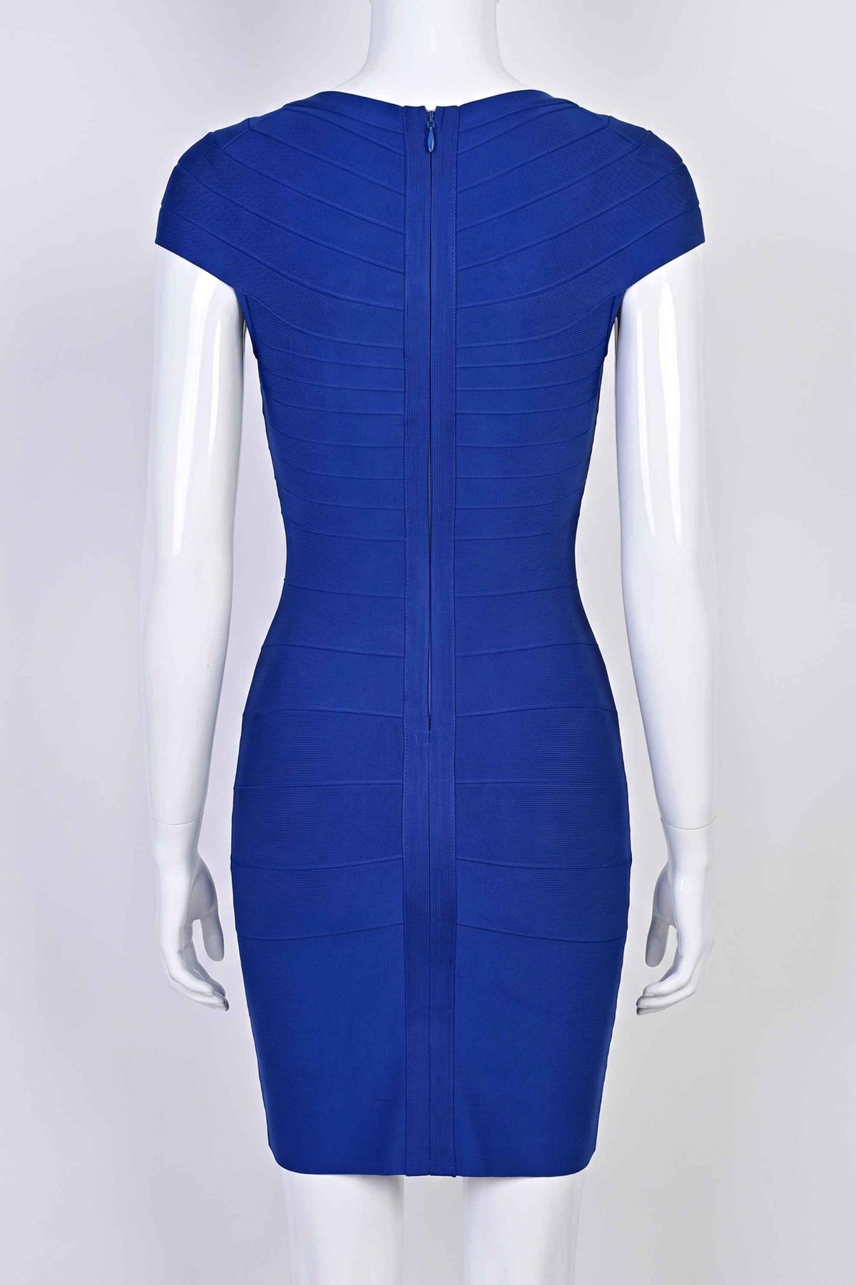 Woman wearing a figure flattering Celine Bandage Mini Dress - Navy Blue BODYCON COLLECTION Pty Ltd