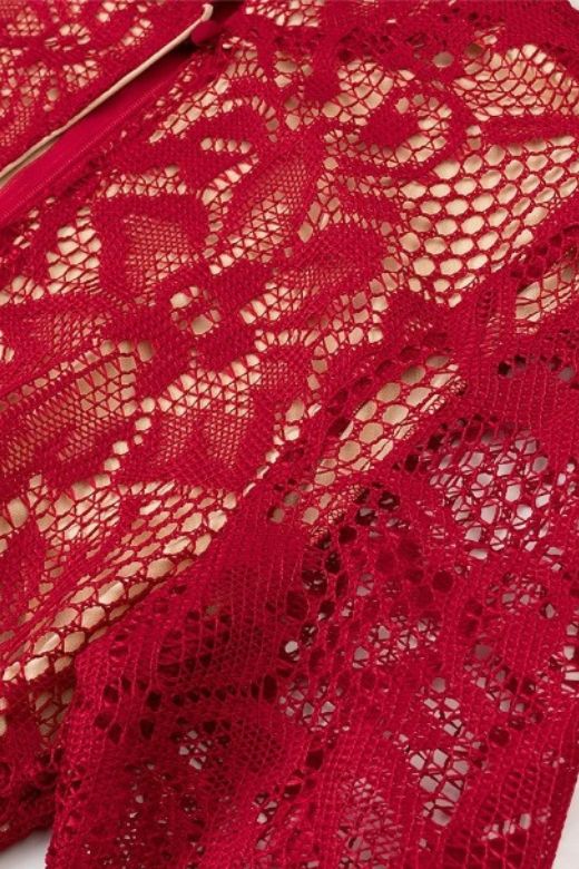 Woman wearing a figure flattering Charlotte Long Sleeve Bodycon Midi Dress - Chilli Red BODYCON COLLECTION