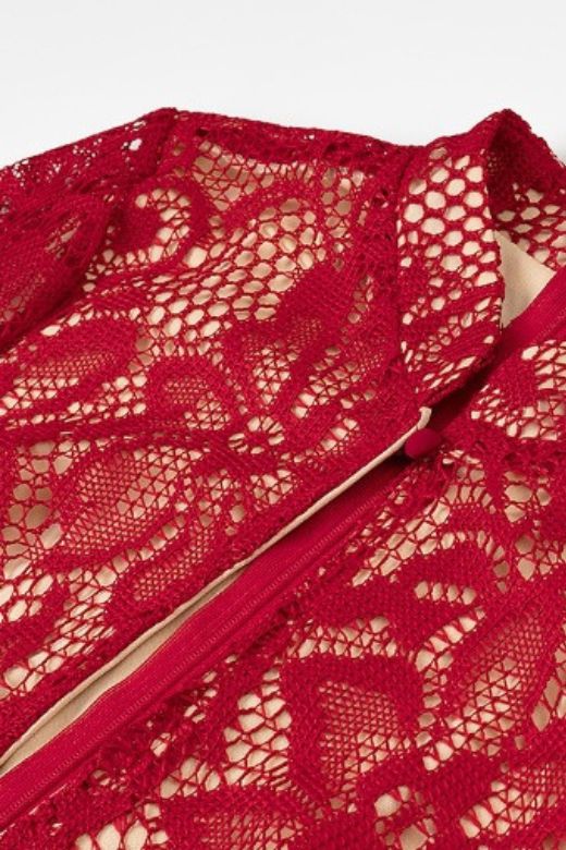 Woman wearing a figure flattering Charlotte Long Sleeve Bodycon Midi Dress - Chilli Red BODYCON COLLECTION