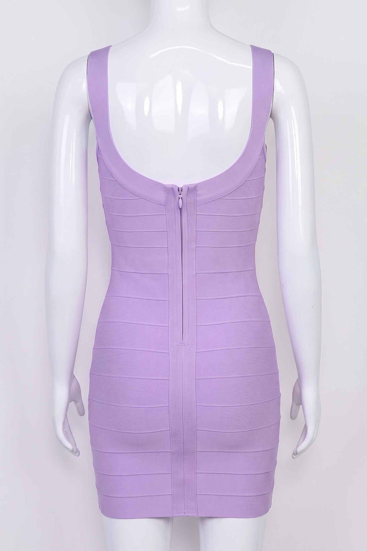 Woman wearing a figure flattering Cindy Bandage Mini Dress - Violet BODYCON COLLECTION Pty Ltd