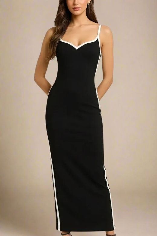 Woman wearing a figure flattering Dianne Bandage Maxi Dress - Classic Black BODYCON COLLECTION