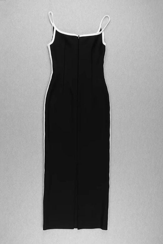 Woman wearing a figure flattering Dianne Bandage Maxi Dress - Classic Black BODYCON COLLECTION