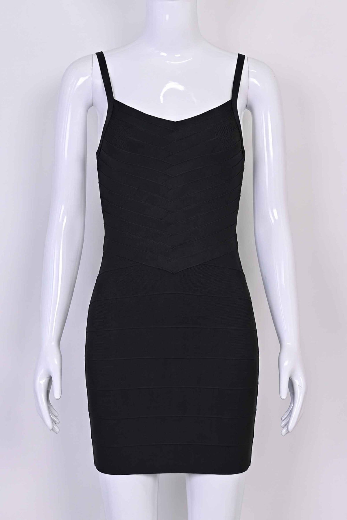 Woman wearing a figure flattering Dom Bandage Mini Dress - Classic Black BODYCON COLLECTION Pty Ltd