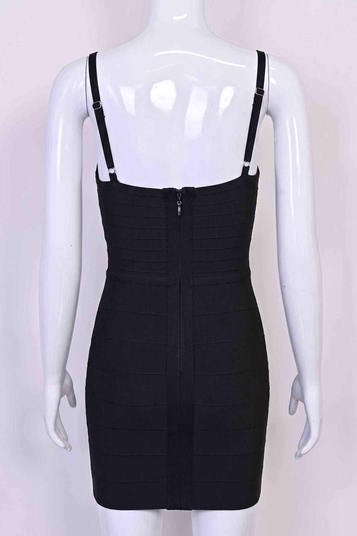 Woman wearing a figure flattering Dom Bandage Mini Dress - Classic Black BODYCON COLLECTION Pty Ltd