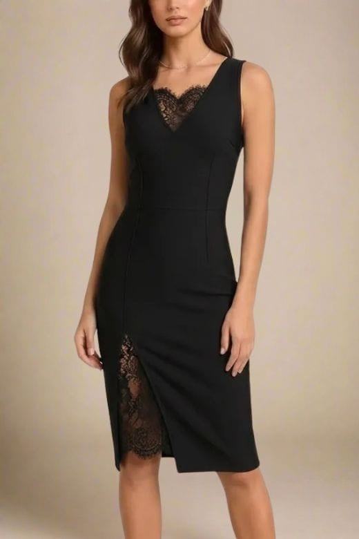 Woman wearing a figure flattering Elsa Bodycon Dress - Classic Black BODYCON COLLECTION Pty Ltd