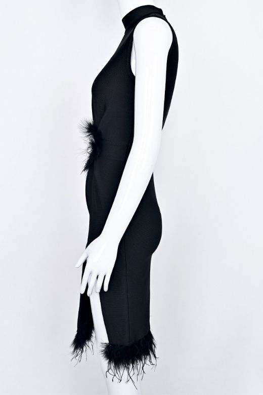 Woman wearing a figure flattering Erin High Neck Bandage Dress - Classic Black BODYCON COLLECTION