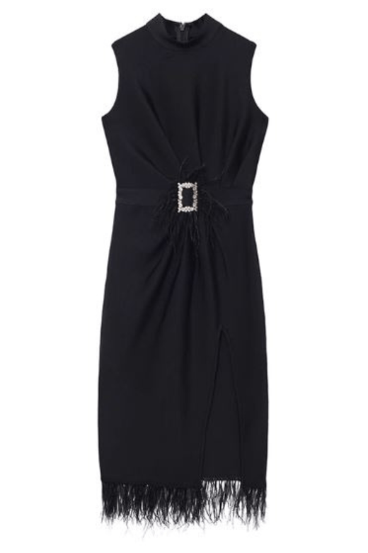 Woman wearing a figure flattering Erin Sleeveless Bodycon Dress - Classic Black BODYCON COLLECTION