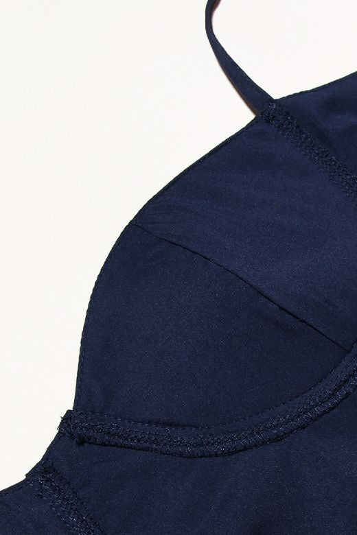 Woman wearing a figure flattering Everly Bodycon Day Midi Dress - Navy Blue BODYCON COLLECTION