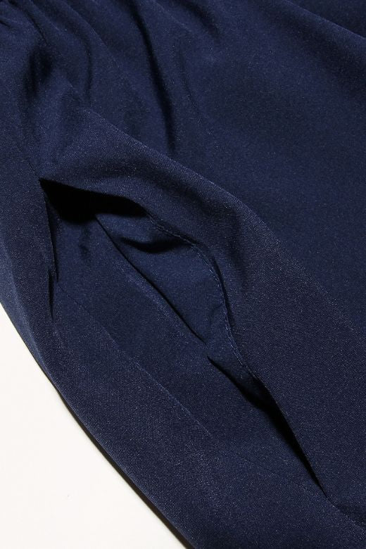 Woman wearing a figure flattering Everly Bodycon Day Midi Dress - Navy Blue BODYCON COLLECTION