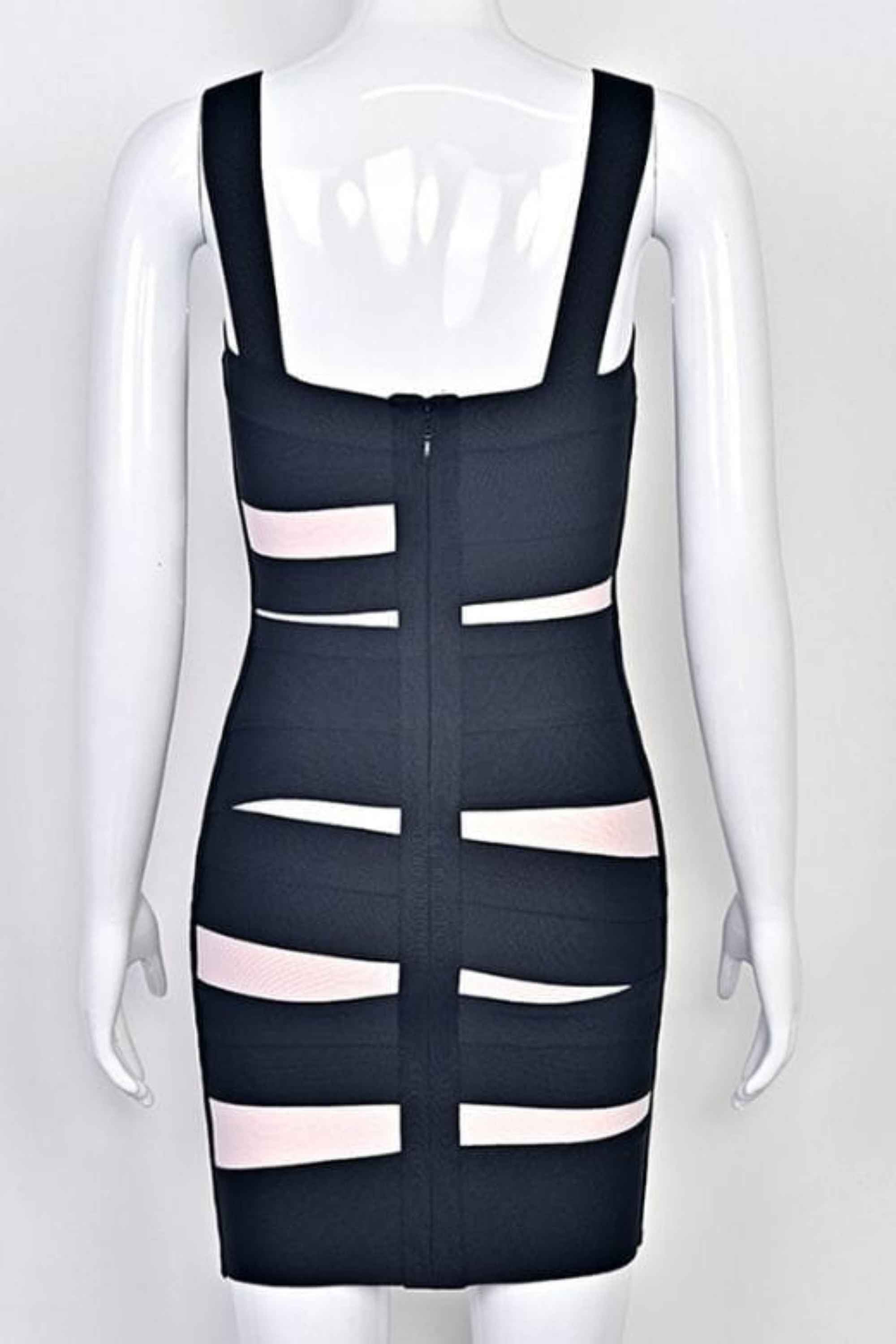 Woman wearing a figure flattering Fleur Bandage Mini Dress - Classic Black BODYCON COLLECTION Pty Ltd