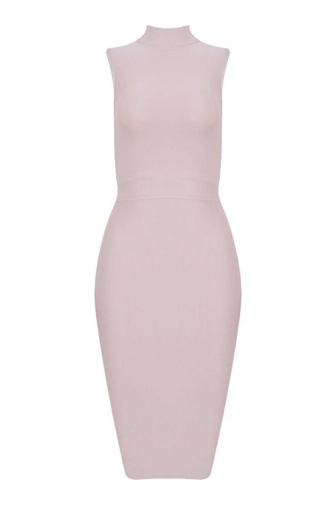 Woman wearing a figure flattering Grace Bandage Midi Dress - Cream Bodycon Collection