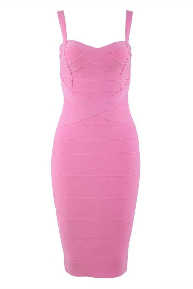 Woman wearing a figure flattering Heidi Bandage Midi Dress - Dusty Pink Bodycon Collection