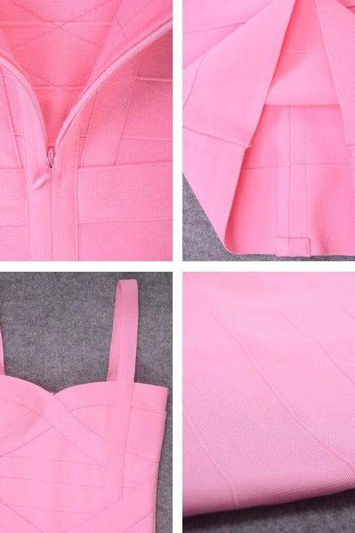 Woman wearing a figure flattering Heidi Bandage Midi Dress - Dusty Pink Bodycon Collection