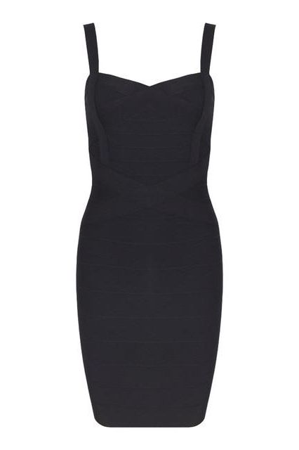 Woman wearing a figure flattering Heidi Bandage Mini Dress - Classic Black Bodycon Collection