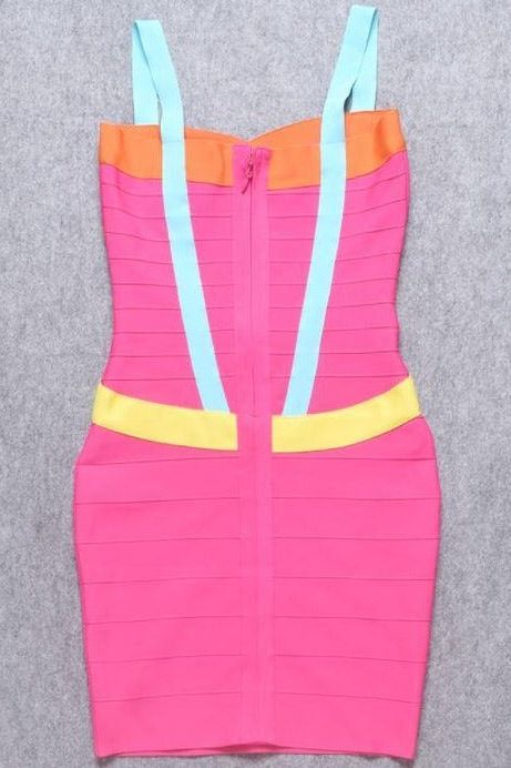 Woman wearing a figure flattering Heidi Bandage Mini Dress - Hot Pink Bodycon Collection