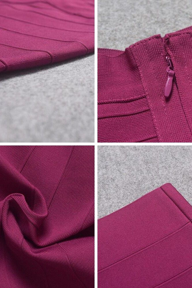 Woman wearing a figure flattering Heidi Bandage Mini Dress - Magenta Pink Bodycon Collection